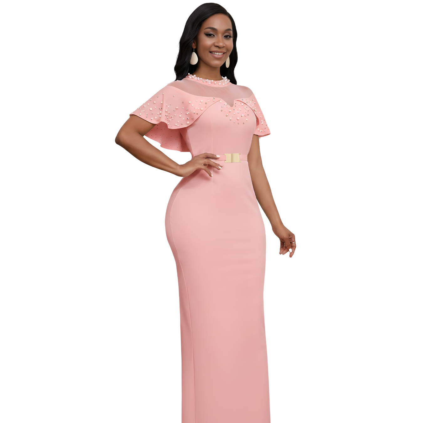 Elegant Beaded Tulle Sleeve Dress