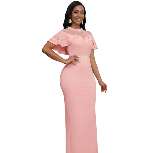 Elegant Beaded Tulle Sleeve Dress