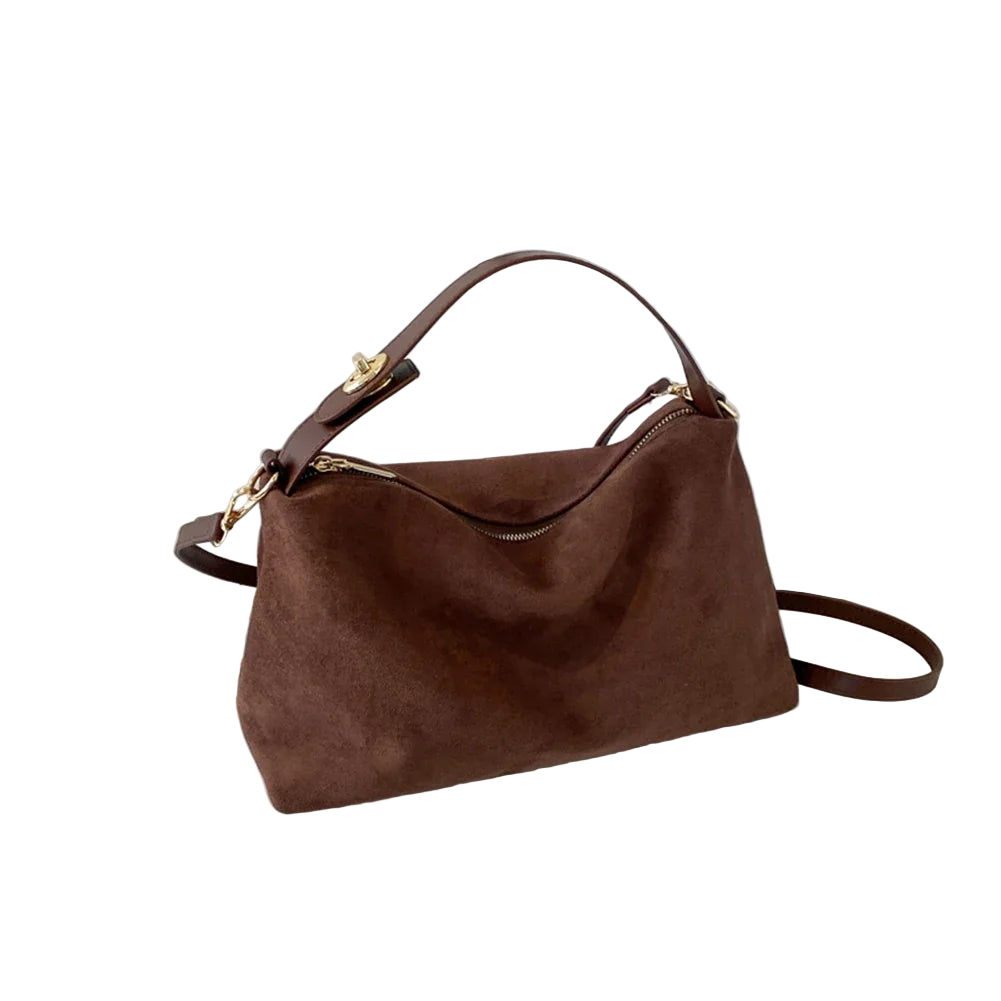 Faux Suede Zipper Shoulder & Crossbody Bag