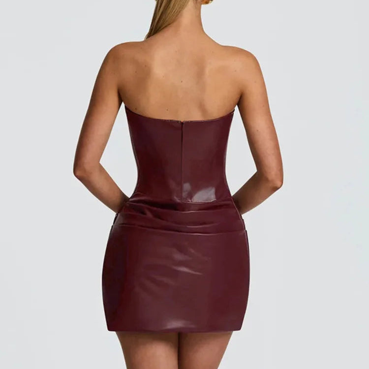 Women’s Strapless PU Leather Mini Dress