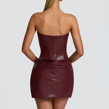 Women’s Strapless PU Leather Mini Dress