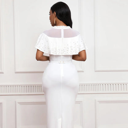 Elegant Beaded Tulle Sleeve Dress