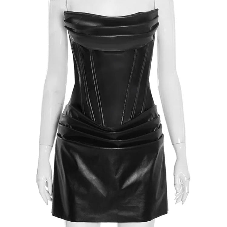 Women’s Strapless PU Leather Mini Dress