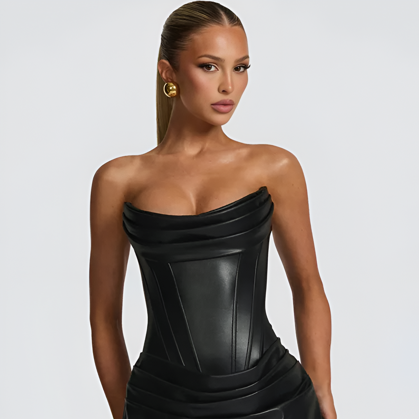 Women’s Strapless PU Leather Mini Dress