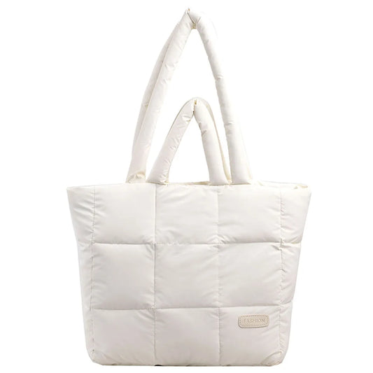Women’s Checkered Quilted Down Tote Bag