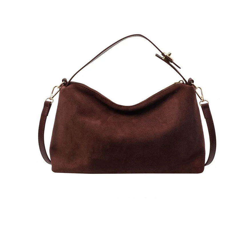 Faux Suede Zipper Shoulder & Crossbody Bag