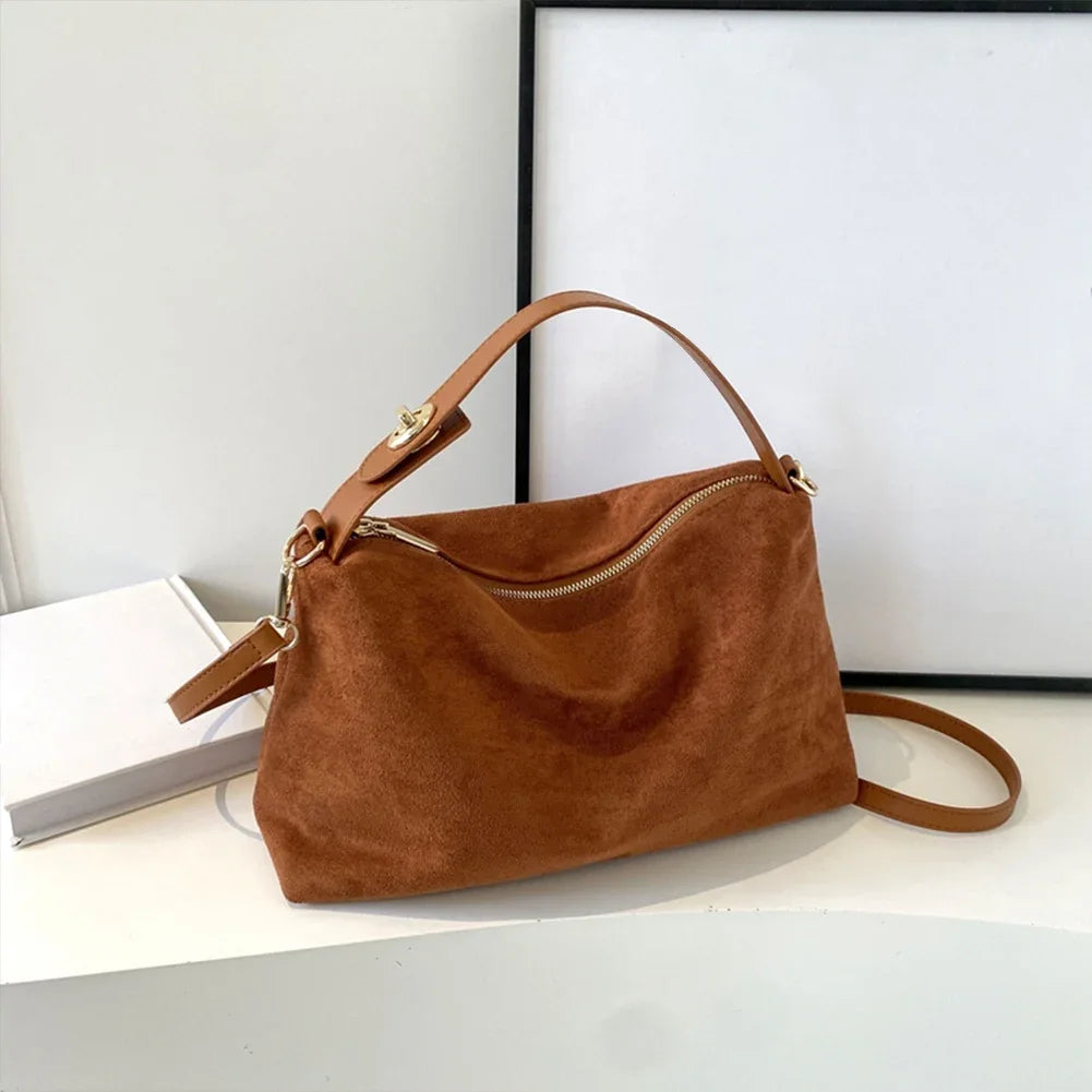 Faux Suede Zipper Shoulder & Crossbody Bag
